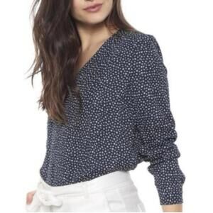 BANANA REPUBLIC Women’s Leaf Print Long Sleeve V-Neck Top in Preppy Navy-Small